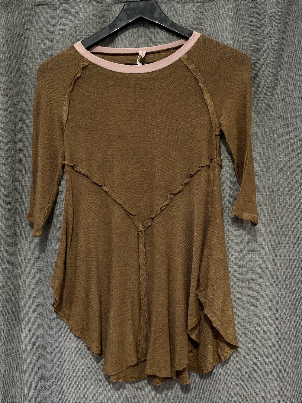 Free People Brown Tunic with Pink Neck Trim